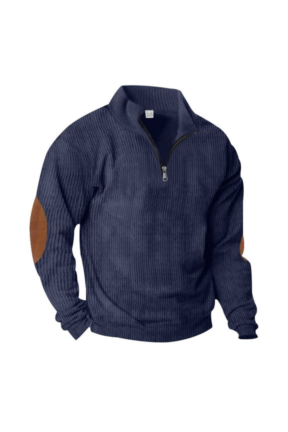 Mens Sweatshirt Patchwork Stand Up Collar Half Zip Pullover Tops Long Sleeve Thick Loose Soft Oversized Sweatshirts Navy XXL