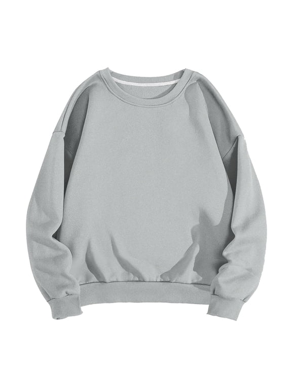 Mens Sweatshirt Solid Color Crewneck Long Sleeve Casual Plus Size Clothes Loose Workout Fall Winter Pullover Tops Gray XL