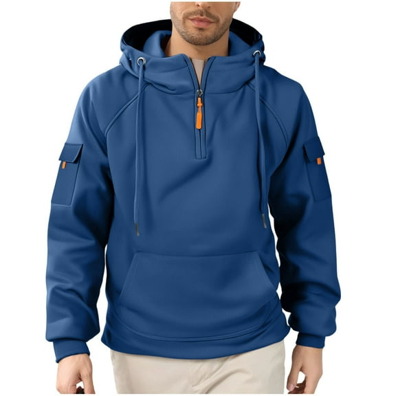 Enjoytime Mens Sweatshirt Solid Color Long Sleeve Half Zip Up Hoodie Casual Drawstring Pullover Hoodies Fall Winter Plus Size Clothes