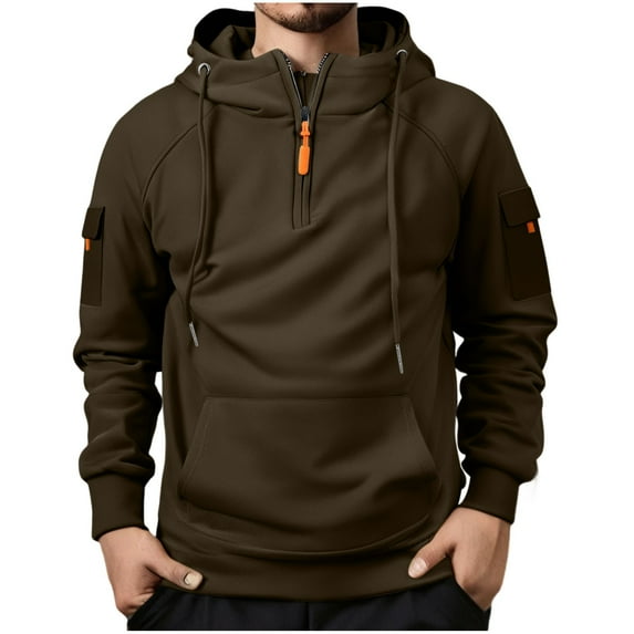 Enjoytime Mens Sweatshirt Solid Color Long Sleeve Half Zip Up Hoodie Casual Drawstring Pullover Hoodies Fall Winter Plus Size Clothes