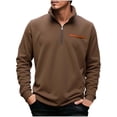 thumbnail image 1 of Enjoytime Mens Sweatshirt Solid Color Long Sleeve Quarter Zip Pullover Tops Standing Collar Casual Workout Plus Size Clothing Brown L, 1 of 7