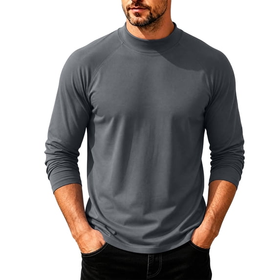 Enjoytime Mens T Shirts Mock Neck Stretch Long Sleeve Shirt Solid Fitted Lightweight Casual Fall Basic Tops