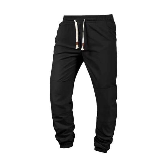 Enjoytime Mens Winter Pants Patchwork Elastic Waist Tapered Pants Drawstring Workout Outdoor Trousers with Pockets Black S