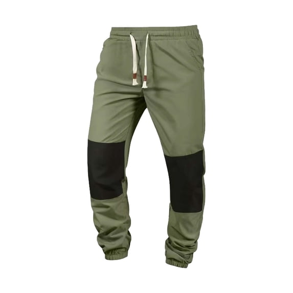 Enjoytime Mens Winter Pants Patchwork Elastic Waist Tapered Pants Drawstring Workout Outdoor Trousers with Pockets Green M
