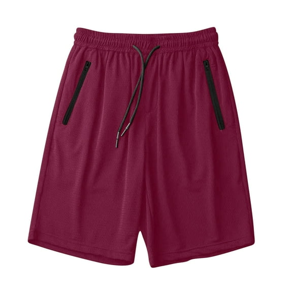 Enjoytime Mens Workout Shorts Solid Color Elastic Waist Drawstring Ice Silk Drying Plus Size Shorts with Pockets for Casual Running Wine XXXL