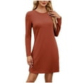 thumbnail image 1 of Enjoytime Midi Dresses for Women Solid Color Long Sleeve Round Neck Casual Dress Pullover Loose Fall Winter Dress Red L, 1 of 5