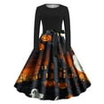 thumbnail image 1 of Enjoytime Midi Dresses for Women Vintage Printed Round Neck Long Sleeve Party Dress Elegant Gothic Halloween Costumes Multicolor XL, 1 of 3
