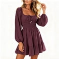 thumbnail image 1 of Enjoytime Mini Dresses for Women Puff Long Sleeve Square Neck Ruffle Dress A Line Flowy Casual Party Dresses, 1 of 6