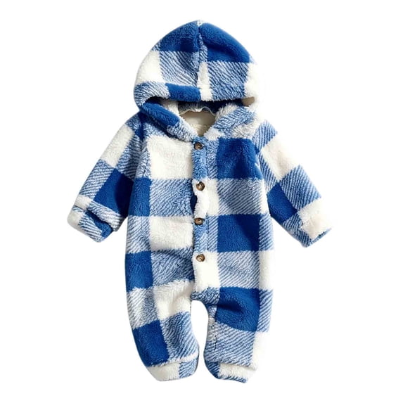 Enjoytime Newborn Girls Romper Plaid Long Sleeve Baby Boys Onesies Outfit Warm Fleece Hooded Jumpsuit Soft Fall Winter Clothes