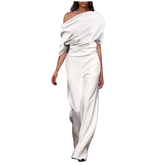 Enjoytime One Piece Jumpsuits for Women Dressy One Shoulder Short Sleeve Long Pants Rompers Spring Business Casual Outfits
