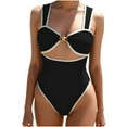 thumbnail image 1 of Enjoytime One Piece Swimsuit Women Patchwork High Wasited Tummy Control Bathing Suits Adjustable Strap Cutout Modest Bikini Set, 1 of 4