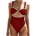 thumbnail image 1 of Enjoytime One Piece Swimsuit Women Patchwork High Wasited Tummy Control Bathing Suits Adjustable Strap Cutout Modest Bikini Set, 1 of 4