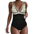 thumbnail image 1 of Enjoytime One Piece Swimsuit Women Printed V Neck Tummy Control Bathing Suits Adjustable Straps Ruched Slimming Swimwear, 1 of 6