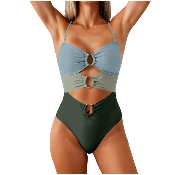 Enjoytime One Piece Swimsuits for Women Cutout U Wire Ruched Swimwear Tummy Control Adjustable Straps Monokini Plus Size Bathing Suits