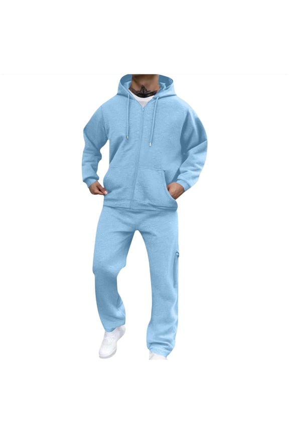 Outfits for Men Solid Color Long Sleeve Hoodie Elastic Waist Sweatpants 2 Piece Set Casual Warm Matching Tracksuit Jogging Running Sweatsuits
