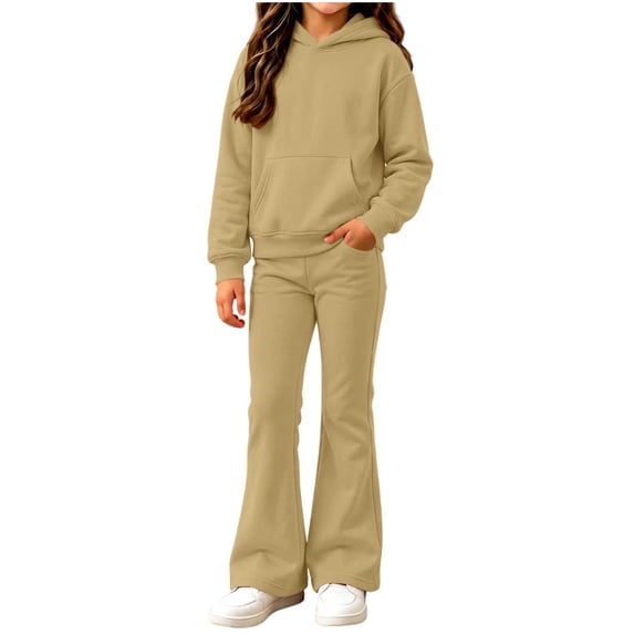 Enjoytime Outfits for Girls Long Sleeve Hoodie with Flared Pants 2 Piece Set Kids Fall Fashion Comfy Casual Outfit
