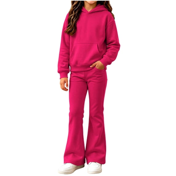 Enjoytime Outfits for Girls Long Sleeve Hoodie with Flared Pants 2 Piece Set Kids Fall Fashion Comfy Casual Outfit