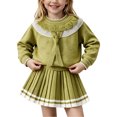 thumbnail image 1 of Enjoytime Outfits for Girls Long Sleeve Knit Sweater Striped Hem Pleated Skirt 2 Piece Set Cute Dressy Holiday Kids Toddler Clothes, 1 of 5
