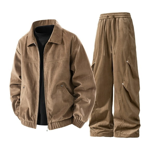 Enjoytime Outfits for Men Casual Solid Color Long Sleeve Zip Up Jackets Loose Pants Matching Set Casual Active Plus Size 2 Piece Sets