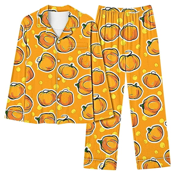 Enjoytime Outfits for Women 2 Piece Sets Pumpkin Print Long Sleeve Blouse and Loose Pants Plus Size Matching Sets Halloween Loungewear