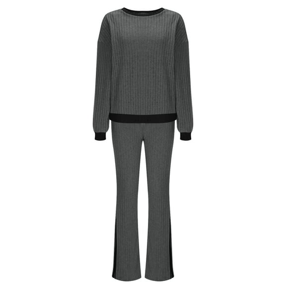 Enjoytime Outfits for Women 2 Piece Sets Solid Color Long Sleeve Pullover Tops Sweatpants Sweat Suit Fall Winter Travel Clothes