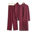 thumbnail image 1 of Enjoytime Outfits for Women Long Windbreaker High Neck Inner Sweater Elastic Waist Wide Leg Pants Knitted 3 Piece Set Fall Winter Casual Loungewear, 1 of 3