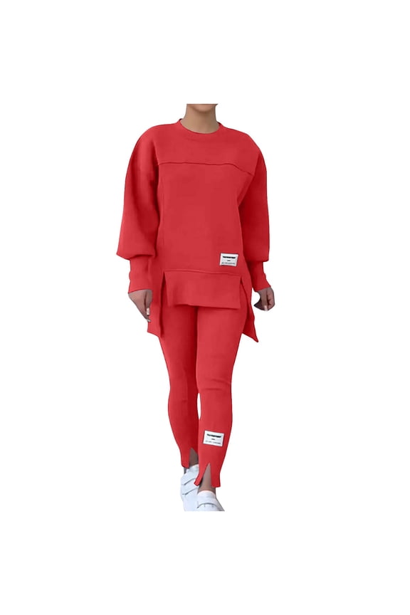 Outfits for Women Solid Color Crewneck Long Sleeve Sweatshirt Leggings Two Piece Set Fall Winter Casual Sweatsuits Plus Size Clothes