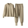 thumbnail image 1 of Enjoytime Outfits for Women Solid Color Zip Up Jacket Round Neck Knit Tops and Wide Leg Pants 3 Piece Sets Soft Comfy Matching Loungewear, 1 of 3