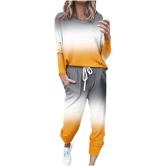 Enjoytime Outfits for Women Spring Matching Sweatsuits 2 Piece Set Long Sleeve Tops Casual Pants Plus Size Lounge Sets