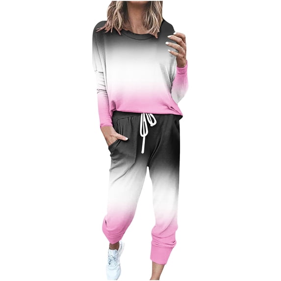 Enjoytime Outfits for Women Spring Matching Sweatsuits 2 Piece Set Long Sleeve Tops Casual Pants Plus Size Lounge Sets