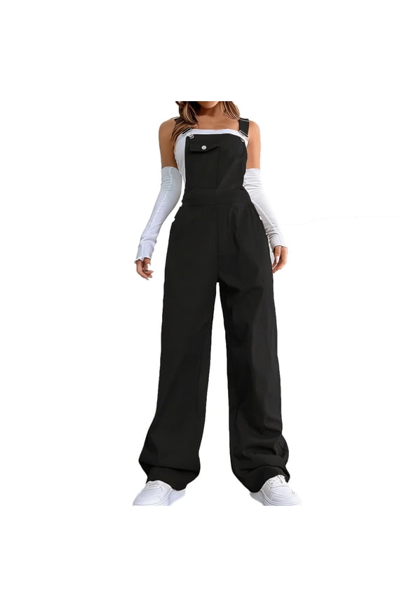 Overalls for Women Adjustable Straps Wide Leg Jumpsuits Summer Casual Loose Rompers with Pockets