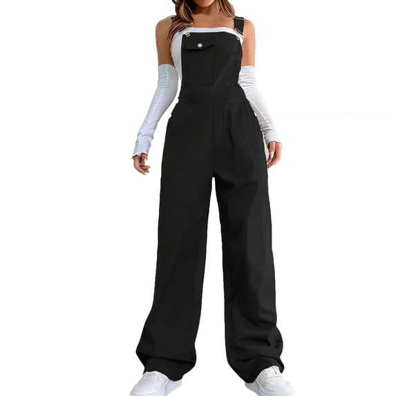 Enjoytime Overalls for Women Adjustable Straps Wide Leg Jumpsuits Summer Casual Loose Rompers with Pockets