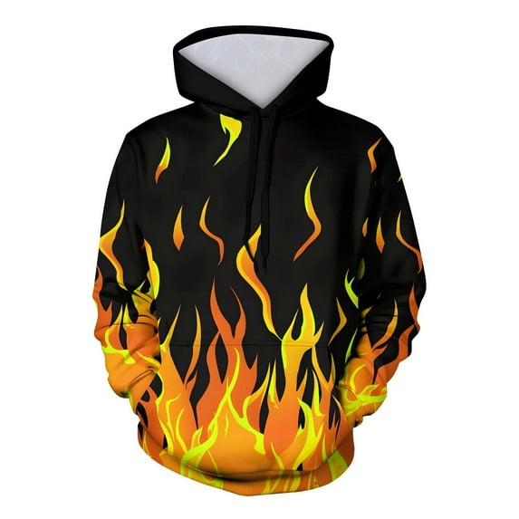 Enjoytime Oversized Hoodie Flame Printing Long Sleeve Pullover Sweatshirts Men and Women Fashion Tops with Front Pocket