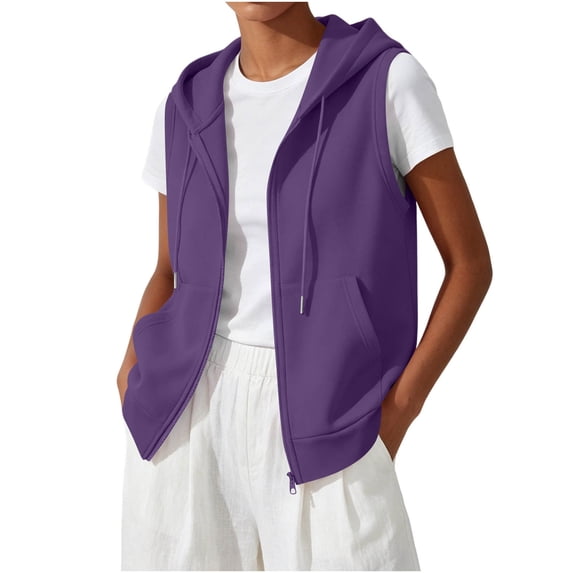 Enjoytime Oversized Sweatshirt For Women Sleeveless Hooded Zip Up Waistcoat Casual Drawstring Hoodie