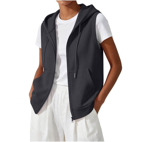 Enjoytime Oversized Sweatshirt For Women Sleeveless Hooded Zip Up Waistcoat Casual Drawstring Hoodie