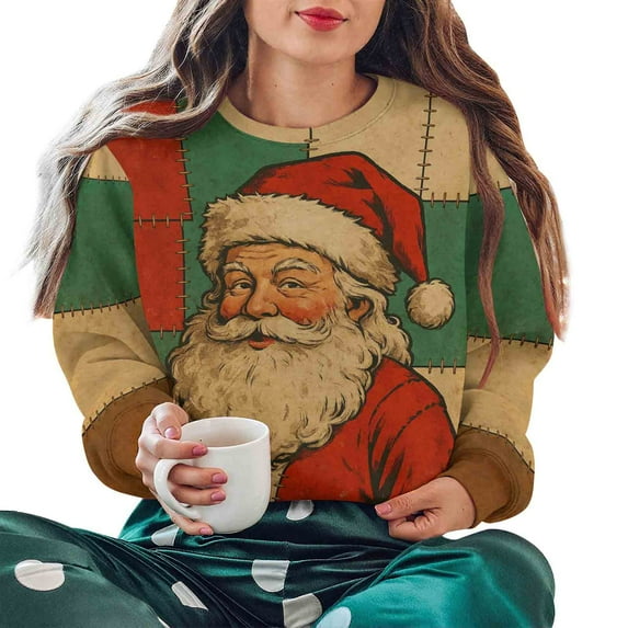 Enjoytime Oversized Sweatshirt for Women Christmas Vintage Printed Crewneck Sweatshirt Casual Comfy Long Sleeve Pullover Tops Multicolor L