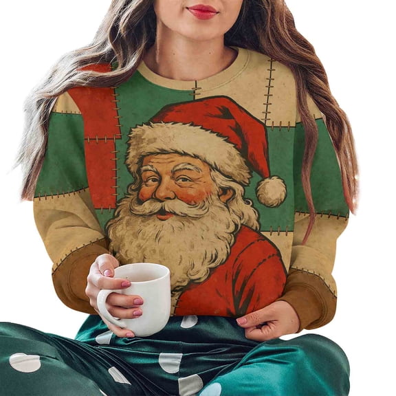 Enjoytime Oversized Sweatshirt for Women Christmas Vintage Printed Crewneck Sweatshirt Casual Comfy Long Sleeve Pullover Tops Multicolor XL