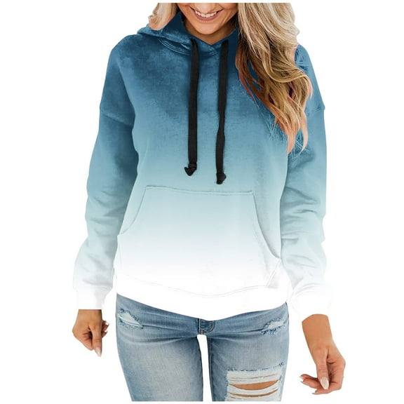 Enjoytime Oversized Sweatshirt for Women Gradient Printed Long Sleeved Hoodie with Pocket Casual Loose Winter Pullover Tops