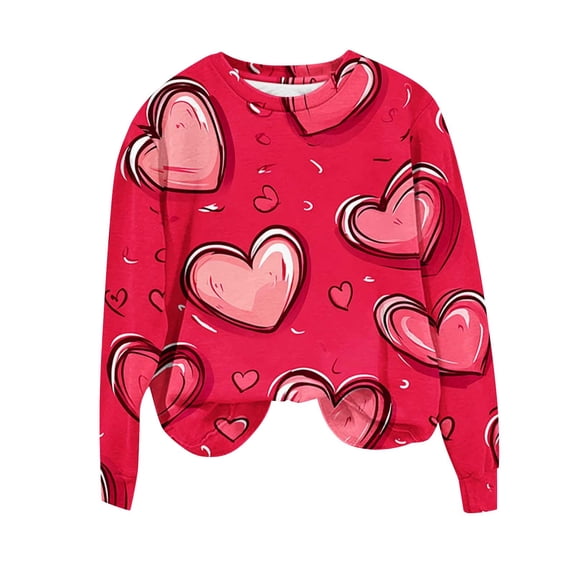 Enjoytime Oversized Sweatshirt for Women Valentines Lover Heart Print Crewneck Sweatshirt Cute Loose Casual Long Sleeve Blouses Wine XL