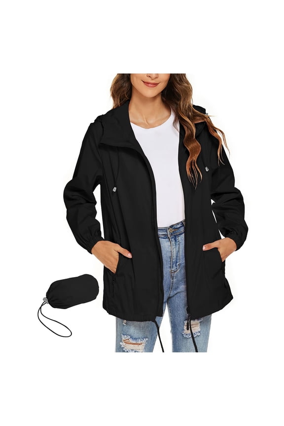 Packable Rain Jacket Women Lightweight Waterproof Raincoat with Hood Outdoor Cycling Bike Windbreaker