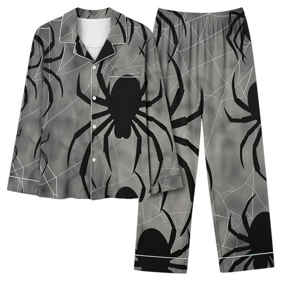 Enjoytime Pajama Sets for Women 2 Piece Halloween Vintage Printed Long Sleeve Button Down Shirt Loose Pants Loungewear Casual Soft Comfy Sleepwear