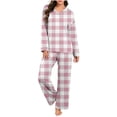 thumbnail image 1 of Enjoytime Pajama Sets for Women 2 Piece Plaid V-Neck Long Sleeve Tops Pants Sleepwear Matching Cozy Loungewear Casual Travel Outfits, 1 of 7