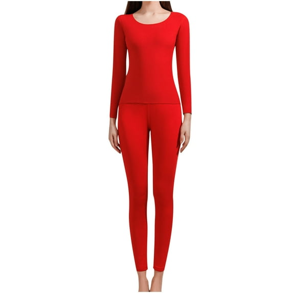 Enjoytime Pajama Sets for Women 2 Piece Solid Color Crewneck Long Sleeve Tops Pants Sleepwear Fall Winter Base Warm Comfy Cozy Plus Size Lounge Set