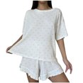 thumbnail image 1 of Enjoytime Pajama Sets for Women 2 Piece Solid Color Round Neck Tops Sleepwear Loose Shorts Soft Loungewear Soft Fall Winter Outfits, 1 of 7
