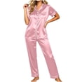 thumbnail image 1 of Enjoytime Pajamas for Women 2 Piece Short Sleeve Button Down Shirts Pants Sleepwear Solid Color Comfy Soft Plus Size Lounge Set, 1 of 5
