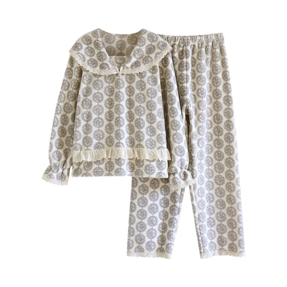 Enjoytime Pajamas for Women Set Cute Printing Turndown Collar Long Sleeve Tops Pants Two Piece Sets Fall Winter Warm Cozy Loungewear