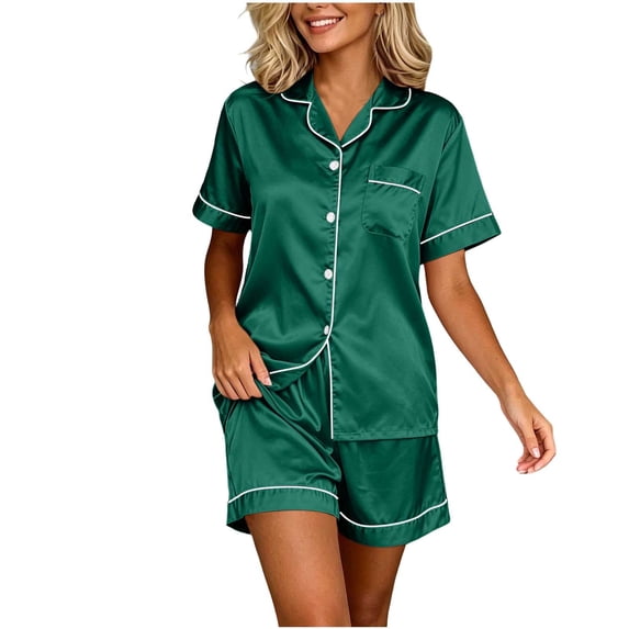 Enjoytime Pajamas for Women Set Short Sleeve Button Down Shirts with Shorts 2 Piece Lounge Set Summer Comfy Casual Sleepwear