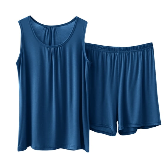 Enjoytime Pajamas for Women Solid Color Sleeveless Tank Tops and Shorts 2 Piece Outfits Lightweight Matching Loungewear Fashion Casual Plus Size Sets