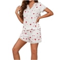 thumbnail image 1 of Enjoytime Pajamas for Women Summer Casual Comfy Lace Matching Sleepwear Print V-Neck Short Sleeve Shirts Shorts 2 Piece Lounge Set, 1 of 5