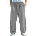 thumbnail image 1 of Enjoytime Pants for Men Solid Color Drawstring Straight Leg Trousers Beach Vacation Casual Loose Plus Size Pants with Elastic Waist and Pockets Gray S, 1 of 4